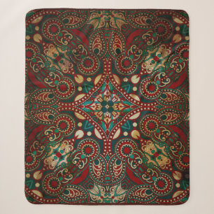 Traditional Floral Paisley Bandanna Grunge Sherpa Blanket