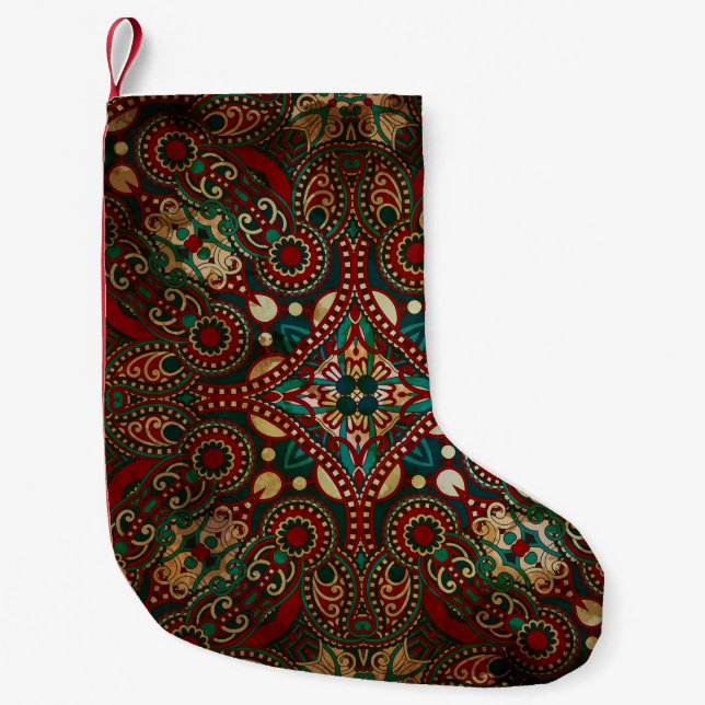 Traditional Floral Paisley Bandanna Grunge Small Christmas Stocking (Front)