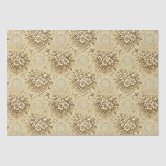 Traditional Floral Pearls and Lace Wedding Tissue Paper (Front)