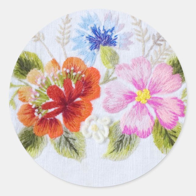 Traditional Flowers Classic Round Sticker (Front)