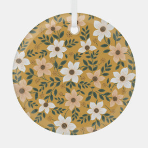 Traditional Flowers: Muster Seamless Pattern Glass Ornament