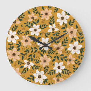 Traditional Flowers: Muster Seamless Pattern Large Clock