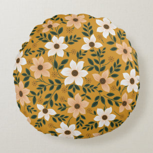 Traditional Flowers: Muster Seamless Pattern Round Pillow