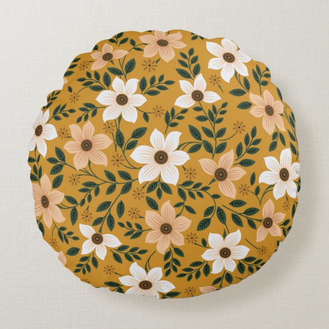 Traditional Flowers: Muster Seamless Pattern Round Pillow (Front)