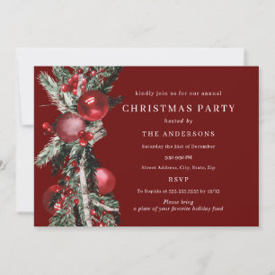 Traditional Foliage Red Christmas Party Invitation
