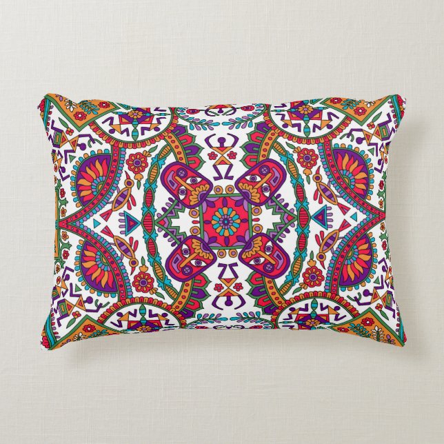 Traditional Folk Art Allover Designart, ethnic, ba Accent Pillow (Front)