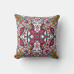 Traditional Folk Art Allover Designart, ethnic, ba Throw Pillow