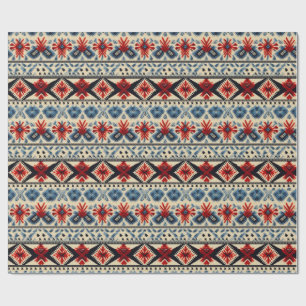 Traditional Folk Embroidery Stripe Pattern Wrapping Paper