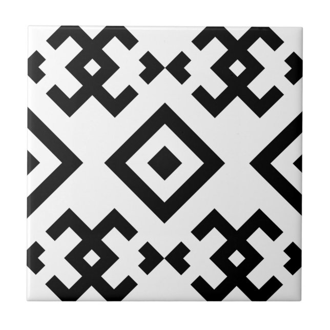 Traditional folk-inspired motif symmetrical geomet tile (Front)