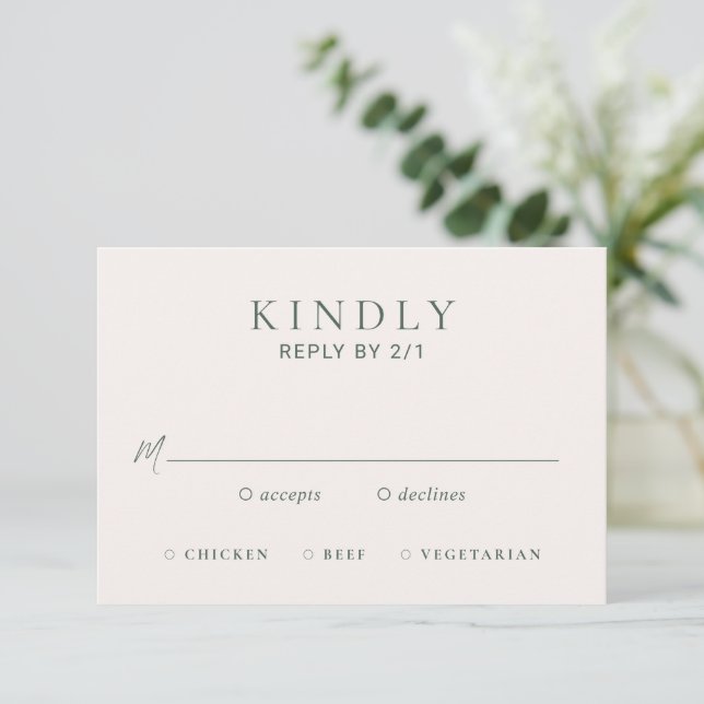 Traditional Forest Green Elegant Wedding RSVP Card (Standing Front)