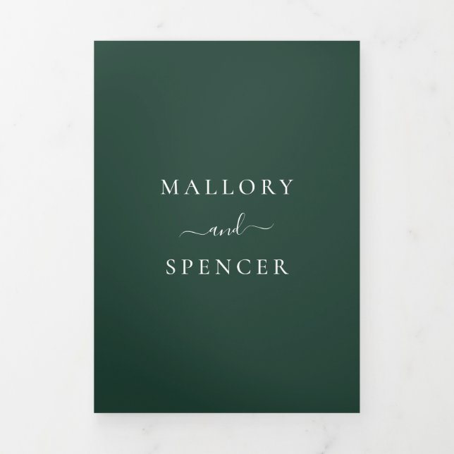 Traditional Forest Green Elegant Wedding Tri-Fold Invitation (Cover)