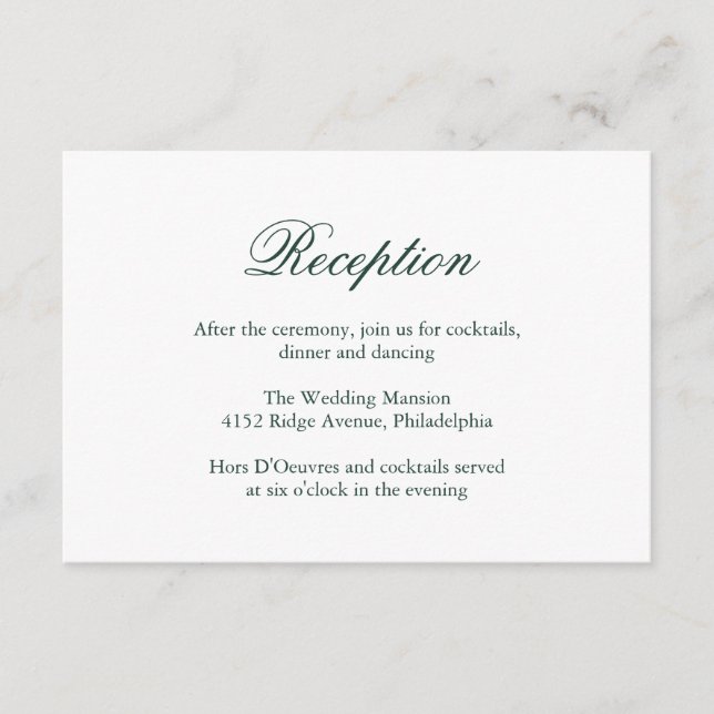 Traditional Forest Green Formal Elegant Wedding Enclosure Card (Front)