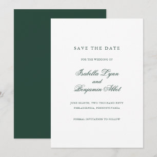 Traditional Forest Green Formal Elegant Wedding Save The Date