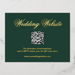Traditional Forest Green QR Code Wedding Enclosure Foil Invitation Postcard