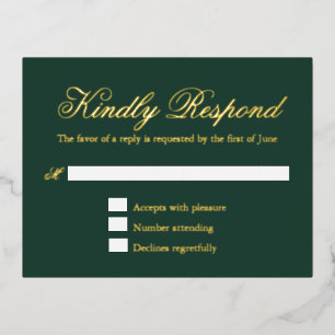 Traditional Forest Green Wedding Foil RSVP Card