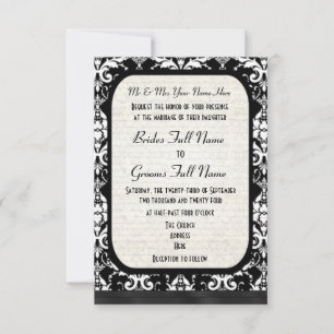 Traditional formal black and white damask wedding invitation