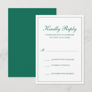 Traditional Formal Emerald Green Elegant Wedding RSVP Card