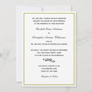Traditional Formal Gold White Black Wedding Invita Invitation