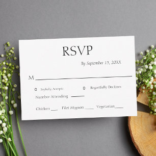 Traditional Formal Minimalist Black White Wedding RSVP Card