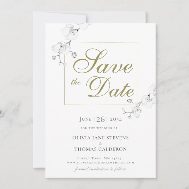 Traditional Formal Orchid Wedding Save the Date Invitation (Front)