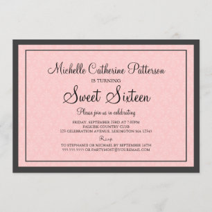 Traditional Formal Pink & Black Sweet Sixteen Part Invitation