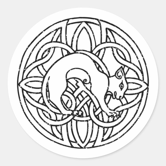 Traditional Framed Nordic Viking Cat Classic Round Sticker (Front)