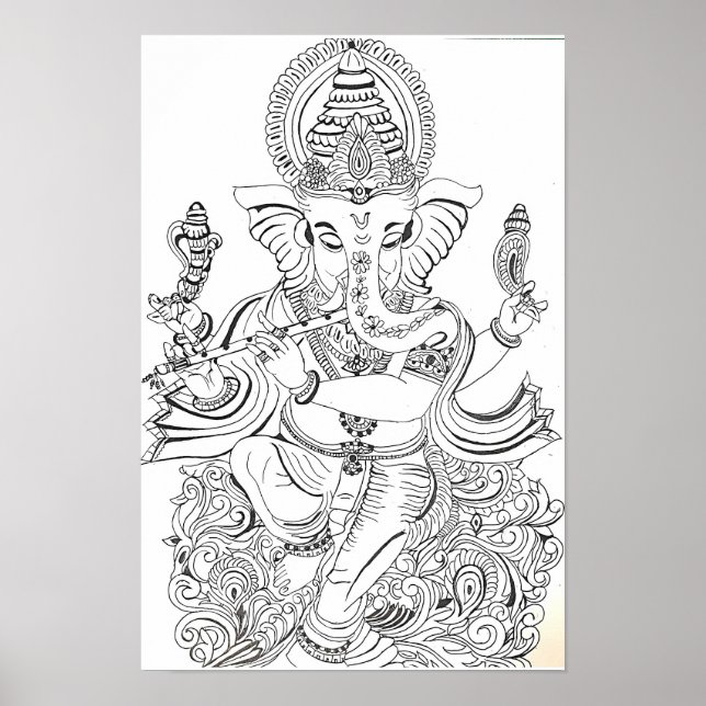 Traditional Ganesha Line Art Poster (Front)