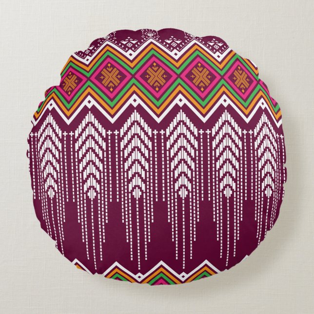 Traditional Geometric Ethnic Pattern Round Pillow (Front)