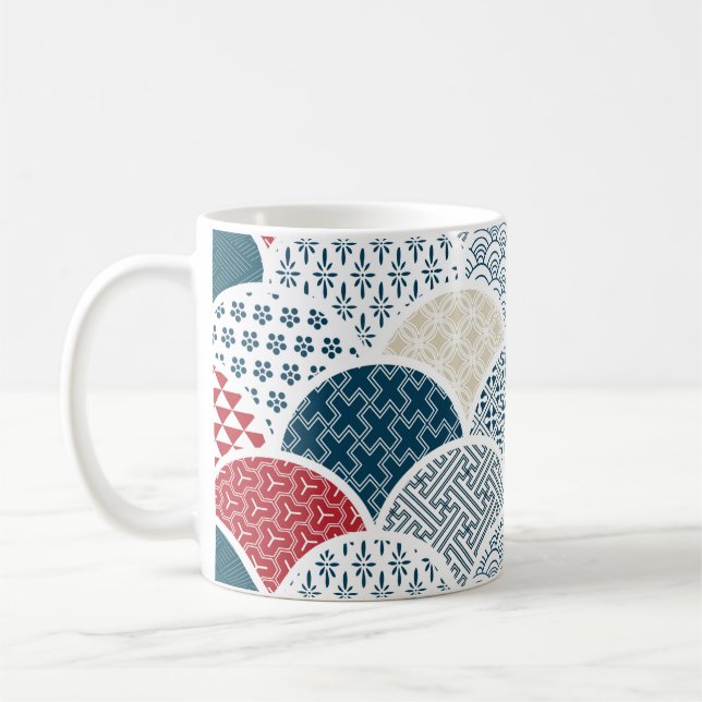 traditional geometric kimono pattern vintage sketc coffee mug (Left)