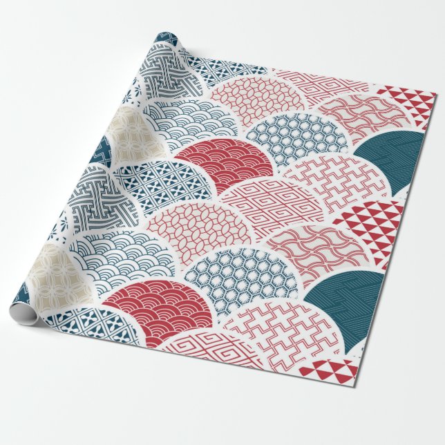 traditional geometric kimono pattern vintage sketc wrapping paper (Unrolled)