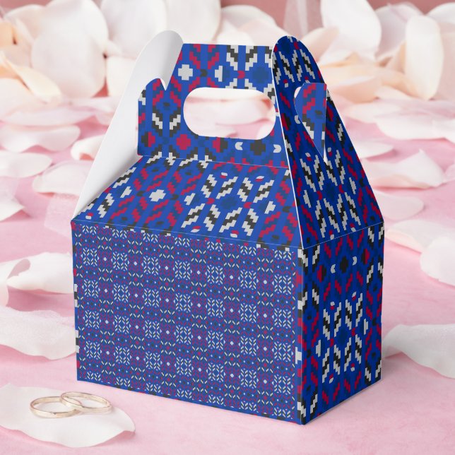 Traditional Geometric Pixel Pattern in Deep Blue  Favor Box (Wedding)