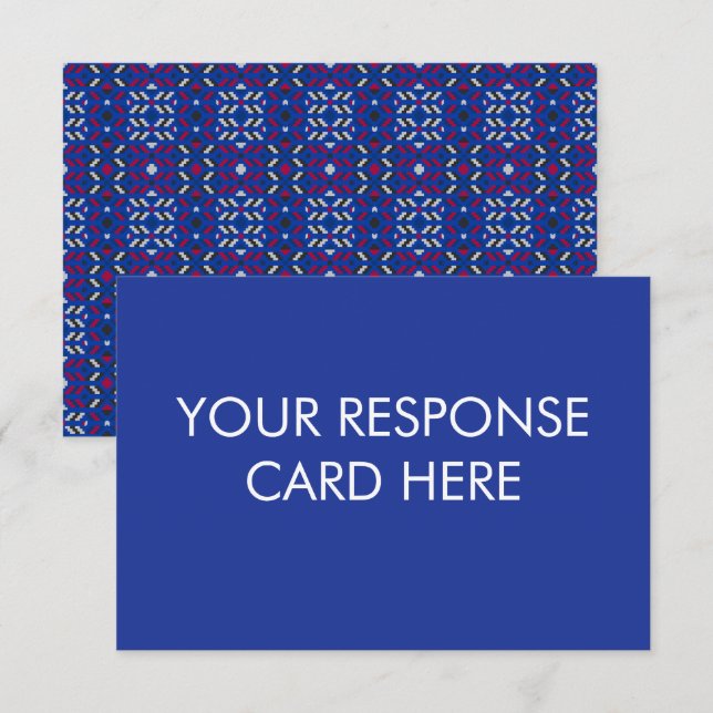Traditional Geometric Pixel Pattern in Deep Blue  RSVP Card (Front/Back)