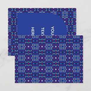 Traditional Geometric Pixel Pattern in Deep Blue  Thank You Card