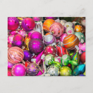 Traditional Glass Ornaments At Christmas Market Holiday Postcard