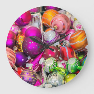 Traditional Glass Ornaments At Christmas Market Large Clock