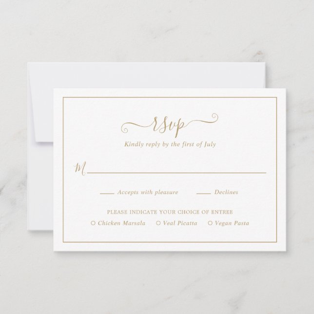 Traditional Gold Elegant Wedding RSVP Card (Front)
