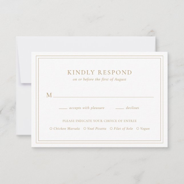 Traditional Gold Elegant Wedding RSVP Card (Front)