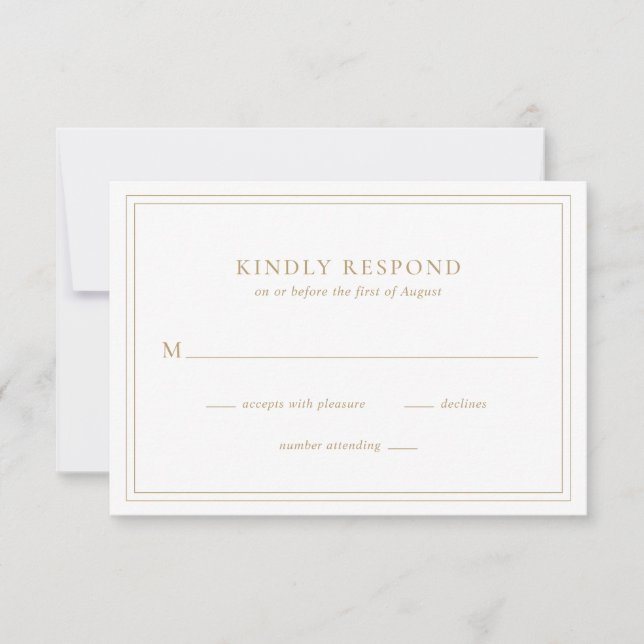Traditional Gold Elegant Wedding RSVP Card (Front)
