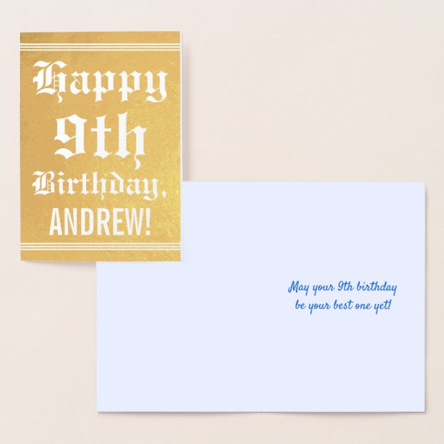 Traditional Gold Foil 9th Birthday w/ Custom Name Foil Card (Display)