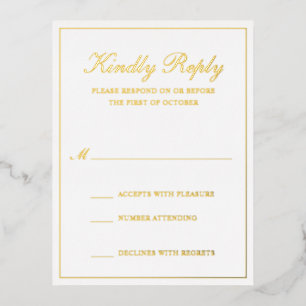 Traditional Gold Foil Formal Wedding RSVP Card