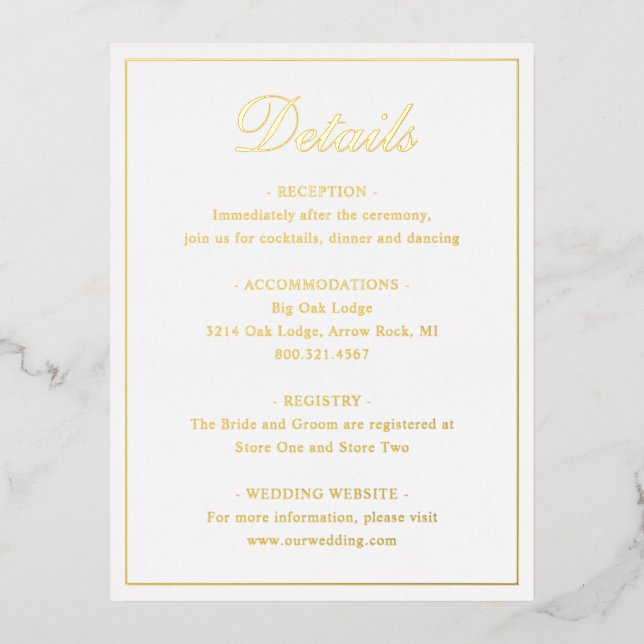 Traditional Gold Foil Wedding Enclosure Card (Front)