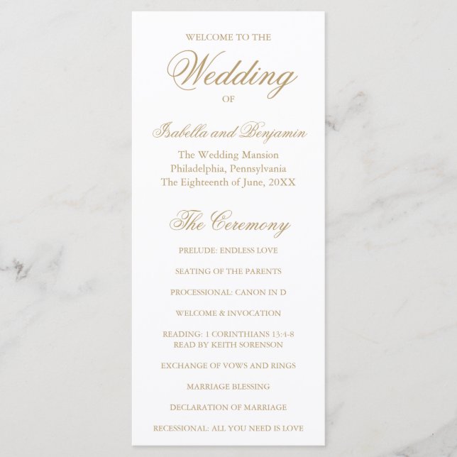 Traditional Gold Formal Elegant Wedding Program (Front)