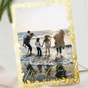 traditional gold frame Merry Christmas One Phot Foil Holiday Card