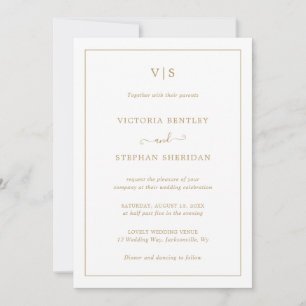 Traditional Gold Monogram Elegant Wedding Invitation