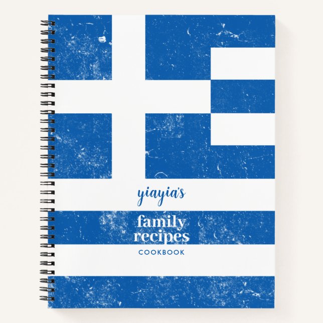 Traditional Greek Flag Family Recipe Cookbook  Notebook (Front)