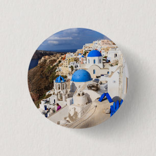 Traditional Greek Houses 1 Inch Round Button