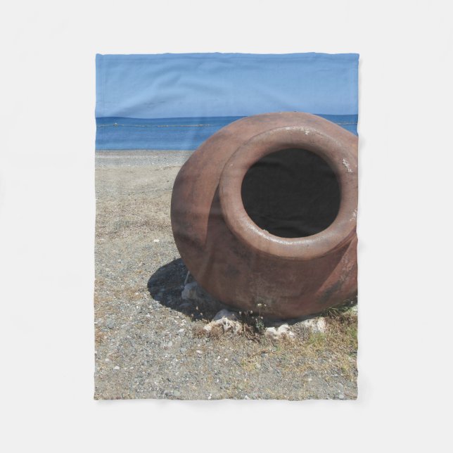 Traditional Greek Terracotta Pot on the Beach Fleece Blanket (Front)