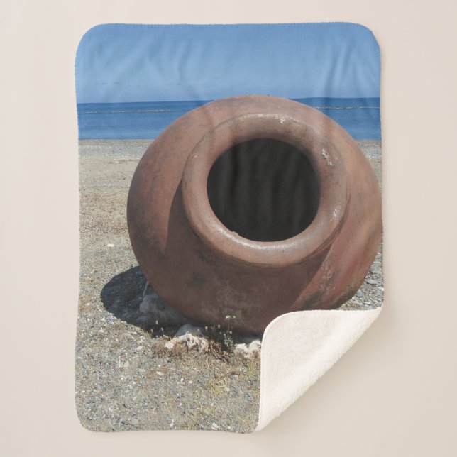 Traditional Greek Terracotta Pot on the Beach Sherpa Blanket (Front)