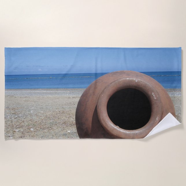 Traditional Greek Terracotta Pot on the Beach Towel (Front)