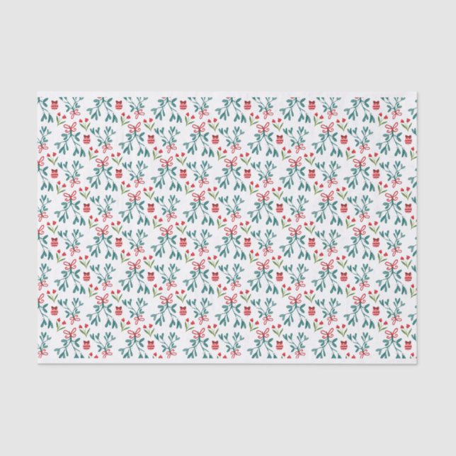 Traditional Green and Red Grand Millenial Pattern Tissue Paper (Front)